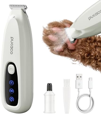 Upgraded Mini Dog Paw Trimmer with LED Light, Low Noise Small Pet Hair Trimmer 18mm Wide Curved Blade, 35dB Cordless Waterproof Pet Paw Grooming Clippers for Dogs, Cats, Paws, Ears, Face, Rump by Unknown