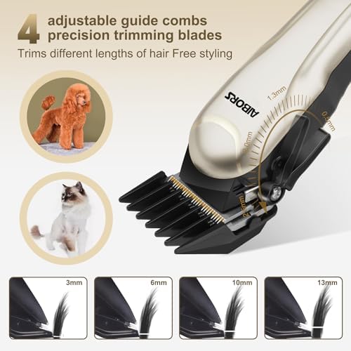 Quiet Dog Grooming Kit - 2000mAh Dog Clippers for Grooming Dog Grooming Clippers for Heavy Thick Hair Coats Waterproof Rechargeable Cordless Clippers Safe and Easy to Clean Home Pet Grooming Gold - Image 4