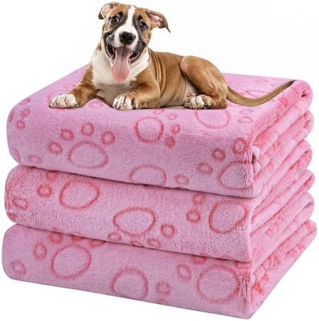 Dono 1 Pack 3 Dog Blankets, Soft Fluffy Fleece Pet Blanket Warm Sleep Mat Paw Print Design Puppy Kitten Throw Blankets Doggy Blanket for Dogs by Dono