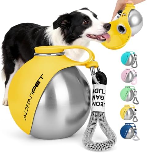 Portable Dog Water Bottle 10oz Stainless Steel Travel Bowl by AOFANPET