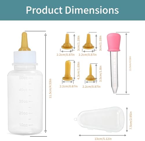 Pet Feeding Kit for Newborn Cats & Dogs | 50ml Milk Bottle + Dropper + 4 Replaceable Nipples | Kitten & Puppy Nursing Tools (50ml Milk Bottle Set(6 Piece)) - Image 3