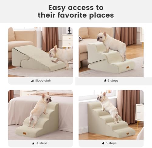Gardner Pet Dog Stairs for Small Dogs 16.5" H, 2 in 1 Transformable 3-Step Pet Stairs and Dog Ramp for Couch (13-20 in), Beige Adjustable Pet Steps with Non-Slip Waterproof Cover and CertiPUR-US Foam - Image 6