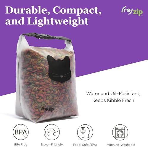 (re) zip Cat Food Storage Bag & Kibble Carrier, 14-Cup Roll Top, Black - Image 3