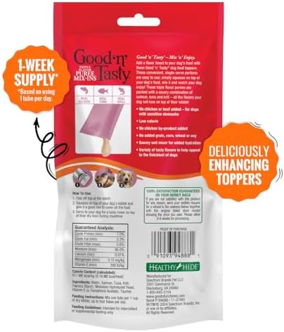 Good 'n' Tasty Triple Flavor Puree Mix-Ins Dog Food Topper Treats for All Dogs, 7 Count, Easy Single-Serve Portions, Added Protein with Salmon, Tuna and Krill, No Chicken or Beef Added (Pack of 2) - Image 2