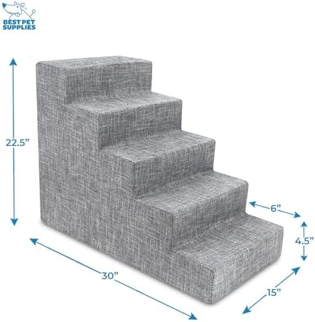 Best Pet Supplies Dog Stairs & Steps - Foam Steps for Small Dogs & Cats, Non-Slip Indoor Balanced Pet Step Support, Dog Ramp, No Assembly, Ash Gray Linen, 5-Step (22.5-inch Height) - Image 2