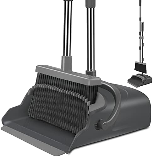 Broom and Dustpan Set for Home, Office, Indoor&Outdoor Sweeping, Stand Up Broom and Dustpan (Black&Gray) by Kelamayi