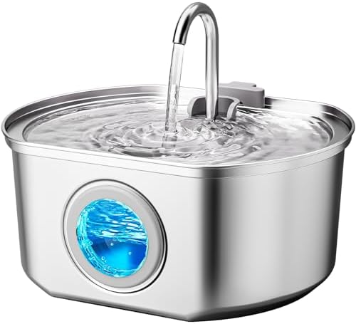 Cat Water Fountain Stainless Steel: 108oz/3.2L Cat Fountain for Drinking by Neareal