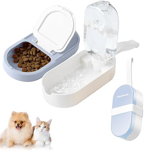 2-in-1 Dog Bowl & Water Bottle, Large Food Container for Dog Treats, Steak, Sticks, Bars - Portable Pet Dispenser for Hiking, Travel (Blue) by HEYISME