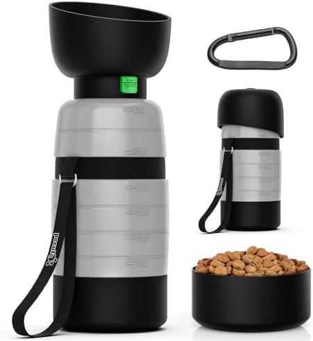 Pecute Upgraded 22 oz Dog Water Bottle with 5 oz Food Container, Portable Dog Travel Water Bottle Dispenser, Leakproof, BPA Free, Lightweight, Pet Water Bottle Bowl for Outdoor Walking Hiking Camping by pecute