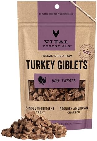 Vital Essentials Freeze Dried Dog Treats, Turkey Giblets, 2 oz Bag by VitalEssentials