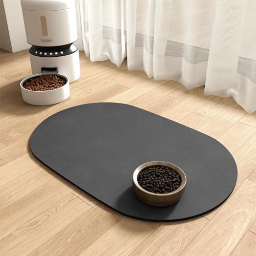 MontVoo Absorbent Dog Food Mat-Dog Mat for Food and Water Bowl | Quick Dry Pet Dish Mat, No Stains & Easy Clean Cat Rug for Messy Drinkers Cat Accessories Pet Supplies, 14"x22", Darkgrey by MontVoo