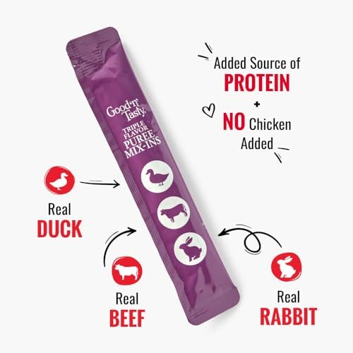 Good 'n' Tasty Triple Flavor Puree Mix-Ins Dog Food Topper Treats for All Dogs, 7 Count, Easy Single-Serve Portions, Added Protein with Duck, Beef and Rabbit, No Chicken Added (Pack of 2) - Image 3