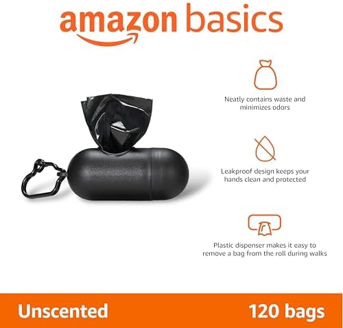 Amazon Basics Dog Poop Bags, 120 Count, Enhanced for Guaranteed Leakproof, Unscented, Black - Image 2