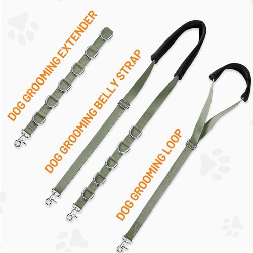 Dog Grooming Belly Strap - Dog Grooming Loops for Table Arm Extender with Clamp Extension Loop Bathing Restraint Leash No Sit Haunch Holder for Small & Medium Dogs Hair Cutting Washing (Army Green) - Image 5