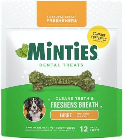 Minties Mint Dental Chews for Dogs, Large Breeds 50+ lbs, 12 Ct by Minties