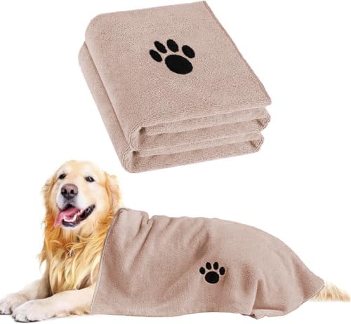 Puomue Microfiber Dog Towels for Drying Dogs, Super Absorbent and Soft Pet Towels for Dogs or Cats, 40''X23.6'', Pet-Friendly, Perfect for Pets of Different Fur Types. (Camel, 40''X23.6'' - 2pack) by Puomue