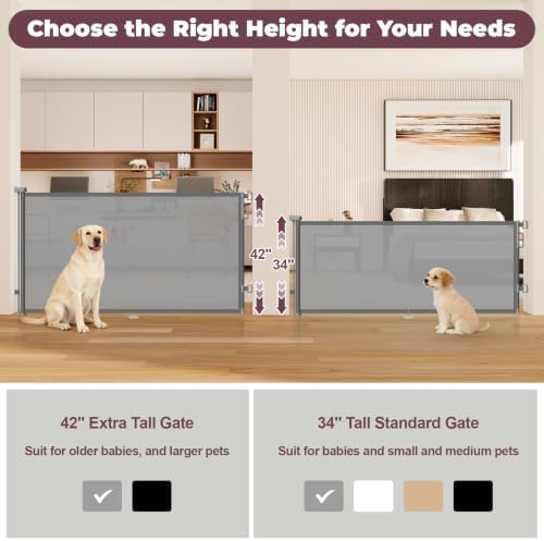 42" Extra Tall Retractable Baby Gates, 76" Wide Dog Gate for Stairs - Image 2