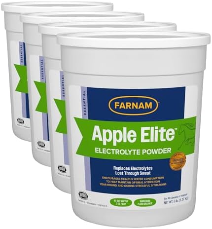 Farnam Apple Elite Horse Electrolytes Powder Supplement, Replaces Vital Minerals, Encourages Hydration, Sugar-Free, Contains Sodium, Potassium, Calcium & Magnesium, Apple Flavored, 5 lb (Pack of 4) by Farnam