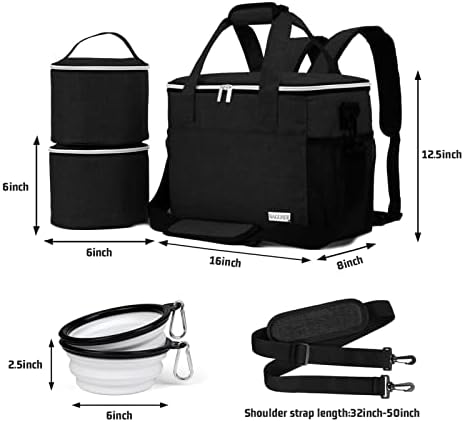 BAGLHER Dog Travel Bag Backpack Pet Supplies Backpack Pet Accessories Storage Bag 5-Piece Set With Shoulder Strap 2 Lined Pet Food Containers 2 Foldable Feeding Bowls Essential Kit for Pet travel - Image 6