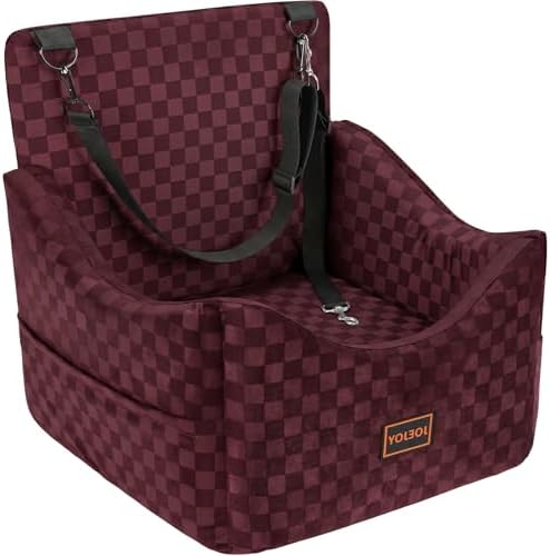 JOEJOY Elevated Dog Car Seat for Small/Medium Dogs up to 36 lbs, Memory Foam Booster Seat with Detachable Washable Cover, Travel-Safe Car Bed with Safety Belts & Storage Pockets, Red by JOEJOY