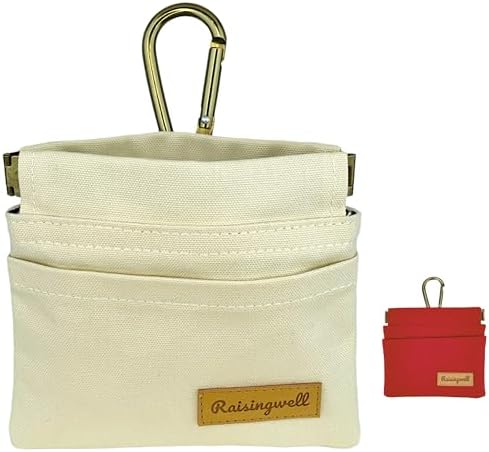 Raisingwell Dog Treat Pouch, Lvory Pocket Sized Pet Training Pouch, Cotton Fabric, Hand Free Dog Walking Bag with Carabiner, Self-Closing Pet Feed Snack Reward, for Puppy Travel or Outdoor Use by Raisingwell