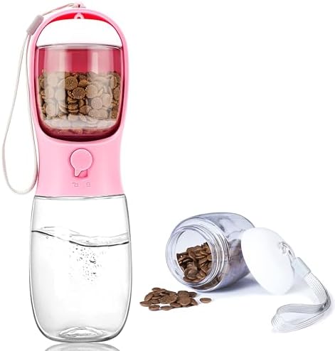 Dog Water Bottle with Food Container, Portable Leak Proof Pet Water Dispenser for Walking Hiking Travel, Puppy Essentials Accessories for Small Large Dogs, Dog Gifts (10oz/15oz/19oz) by AVELORA