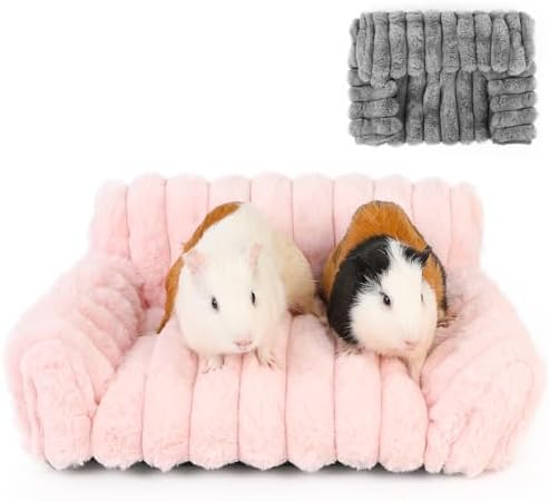 Guinea Pig Couch - Fluffy Small Pet Sofa with with Two Removable Washable Covers, Guinea Pig Bed with Stuffed Arms and Back, Super Cozy Corduroy Fleece, Pink and Dark Gray Respectively by ONEJU
