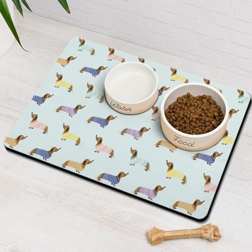 Dachshund Dog Food & Water Mat, Pet Feeding Mat for Floor Non-Slip Waterproof, Super Absorbent Cat Bowl Mat, Easy to Clean Eco-Friendly Durable Pet Placemat,12" × 20" by Stunnoosy