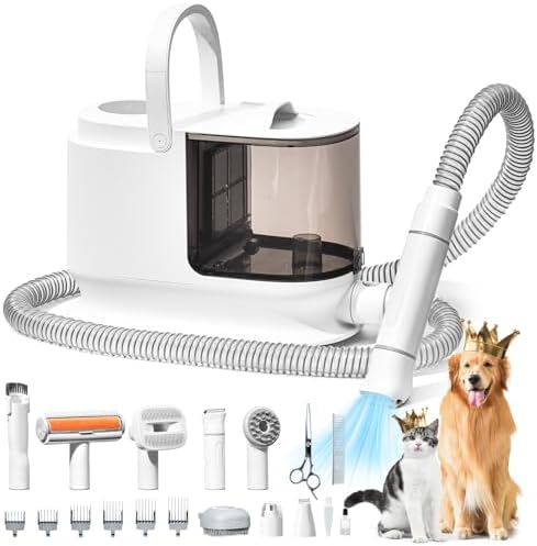 Bunfly Dog Grooming Kit & Dog Hair Vacuum, 3.5L Capacity Pet Grooming Vacuum with 13000kpa Strong Suction 99% Pet Hair,17 Tools Shedding Pet Hair, Home Cleaning -White by Bunfly