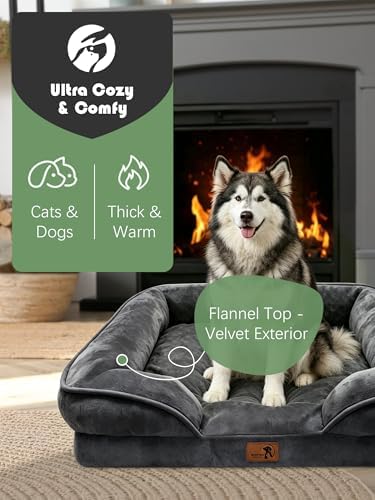 Spotted Play Orthopedic Dog Bed with Sides - Sofa Beds for Extra Large Dogs, Supportive Foam Pet Couch Bed with Washable Removable Cover, Waterproof Lining and Non-Slip Bottom, Dark Grey - XL-Plus - Image 2