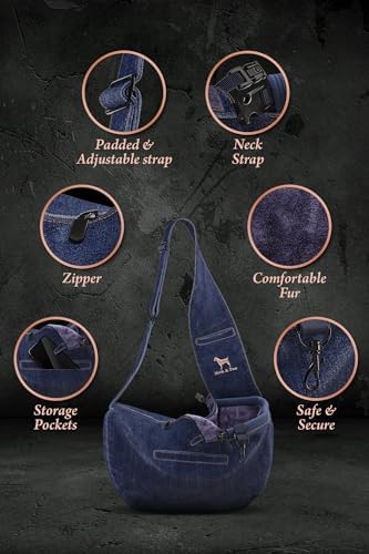 Noah & Paw Dog Sling Carrier for Small Dogs 5-18lb, Dog Sling for Small Dogs and Cats, Dog Carrier with Adjustable Padded Strap, Vegan Denim Lined with Fur, 3X Safety Features, Machine Washable - Image 5