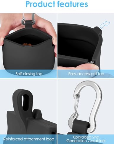 1Cup Silicone Dog Training Treat Pouch for Leash or Belt Loop(Black) - Image 5