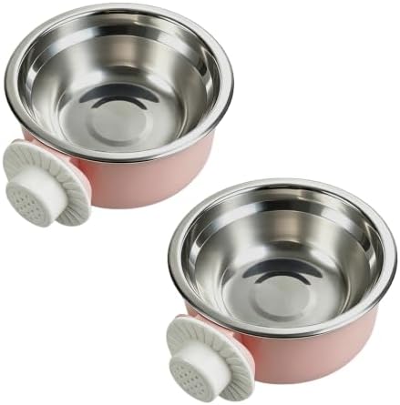 2Pcs Pets Lightweight Stainless Steel Bowl,Removable Stainless Steel Pet Hanging Food Water Feeder Bowl for Puppy Dog Cat Rabbit Ferret Bird Gunea Pigs (Pink-Medium) by MRSXXNTY