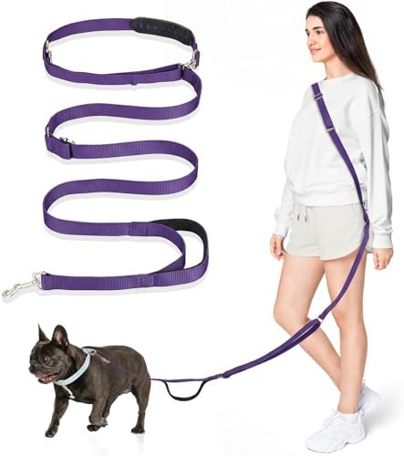 8.5ft Hands Free Dog Leash Adjustable for Medium Dogs, Purple by Tivray