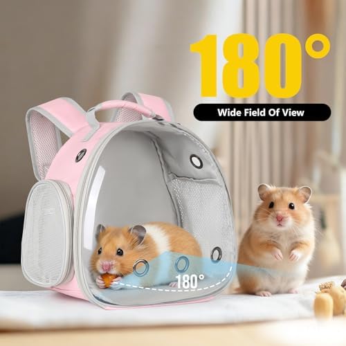Guinea Pig Carrier, Clear Bubble Window for Guinea Pig, Bunny Rat Bird (Pink, Backpack) - Image 3
