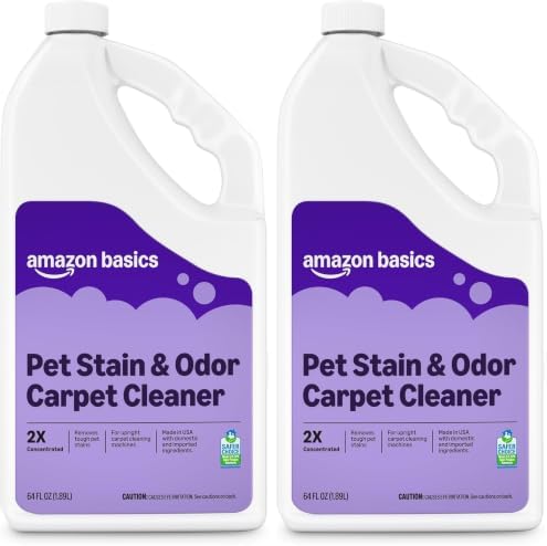 Amazon Basics Pet Stain & Odor Remover, Deep Cleaning Carpet Shampoo, Concentrated Formula, Works on Odors, Pet-Safe, Fresh Scent, 64 Fl Oz (Pack of 2), Packaging May Vary by AmazonBasics