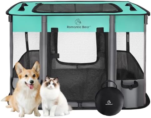 ROMANTIC BEAR Dog Playpen,Foldable Pet Puppy Cat Playpen,M(31"x23"x21") by ROMANTIC+BEAR