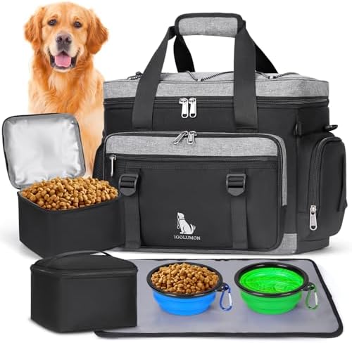 IGOLUMON Dog Travel Bag Pet Travel Bags Set for Supplies with Travel Bowls by IGOLUMON