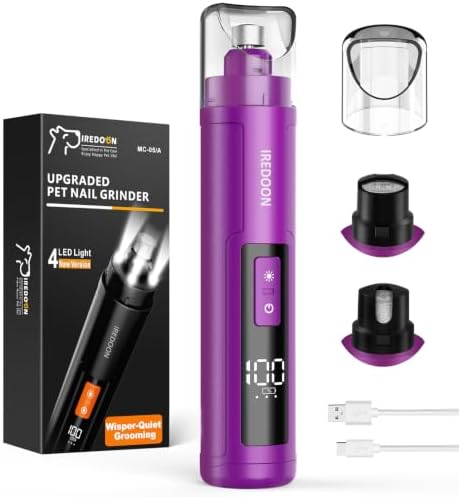 IREDOON Dog Nail Grinder with 4 LED Lights, 3 Speeds Super Quiet for Pets by IREDOON