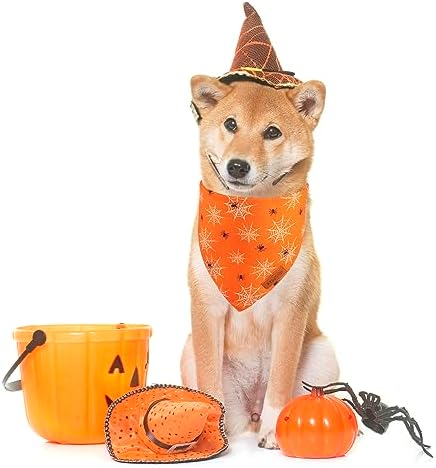 PTDECOR Orange Halloween Dog Bandana, Ghost Spider Web Pet Scarf, Large - Image 3