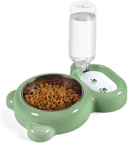 Dog Bowls, Cat Food and Water Bowl Set with Water Dispenser and Stainless Steel Bowl for Cats and Small Dogs - Green by Azwraith