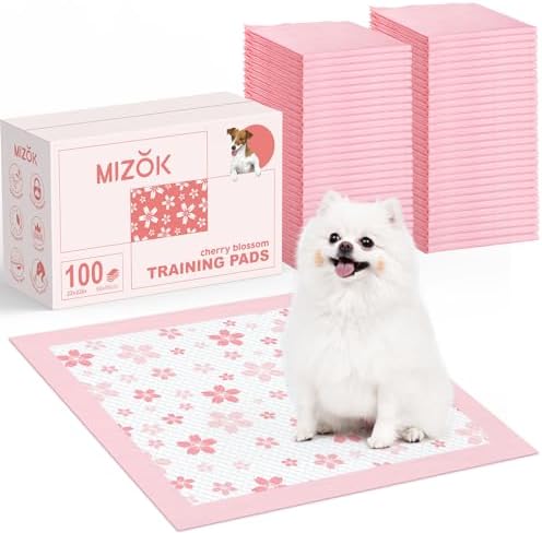 MIZOK Pink Puppy Pads with Adhesive Tabs Disposable No Leak 22x22in 100Ct by MIZOK