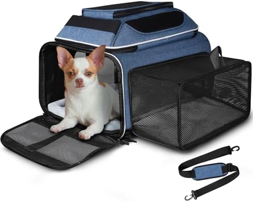 Petskd Top and Side Expandable Small Pet Carrier Airline Approved, Blue by Petskd