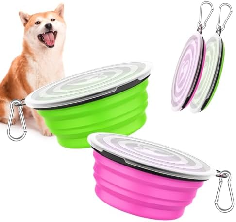 Pawaboo Collapsible Travel Dog Bowls 2 Pack with Lids&Carabiners Silicone by Pawaboo