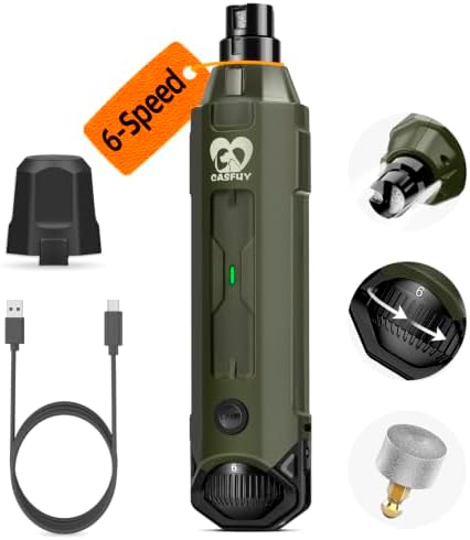 Casfuy 6-Speed Dog Nail Grinder - Newest Enhanced Pet Nail Grinder Super Quiet Rechargeable Electric Dog Nail Trimmer Painless Paws Grooming & Smoothing Tool for Large Medium Small Dogs (Army Green) by casfuy