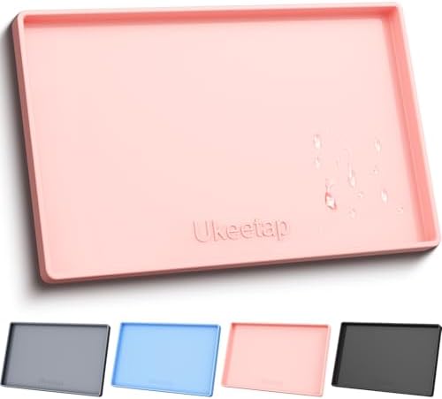 34" x 22" Extra Thick Silicone Mat Waterproof with Raised Edge, Pink by ukeetap