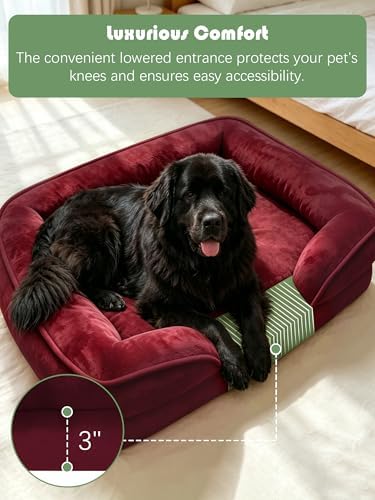 Spotted Play Orthopedic Dog Bed with Sides - Sofa Beds for Extra Large Dogs, Supportive Foam Pet Couch Bed with Washable Removable Cover, Waterproof Lining and Non-Slip Bottom, Burgundy - XXL - Image 3