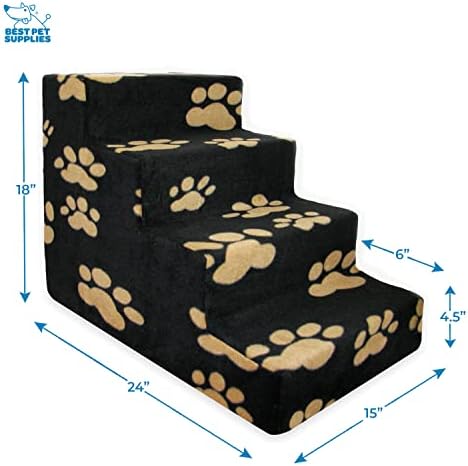 Best Pet Supplies Dog Stairs & Steps - Foam Steps for Small Dogs & Cats, Non-Slip Indoor Balanced Pet Step Support, Dog Ramp, No Assembly, Paw Print on Black, 4-Step (18-inch Height) - Image 2