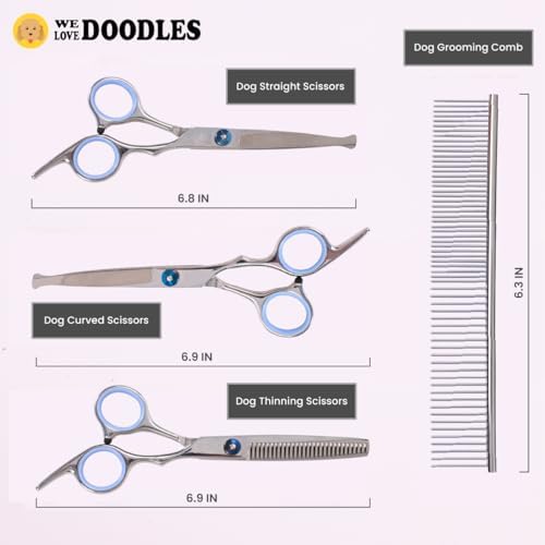 Dog Grooming Scissors Kit with Rounded Blunt Tips, Straight, Curved & Thinning Shears, Tools for Goldendoodles, Poodles & Doodles, Professional Grade Stainless Steel, 4 Pc Set [We Love Doodles] - Image 2