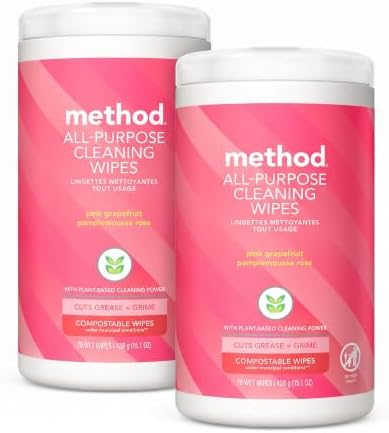 Method All-Purpose Cleaning Wipes, Pink Grapefruit, Multi-Surface, Compostable, 70 Count (Pack of 6) by method